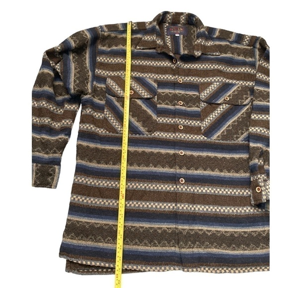 Vintage striped geometric Aztec wool blend woven flannel button down shirt - Picture 6 of 11